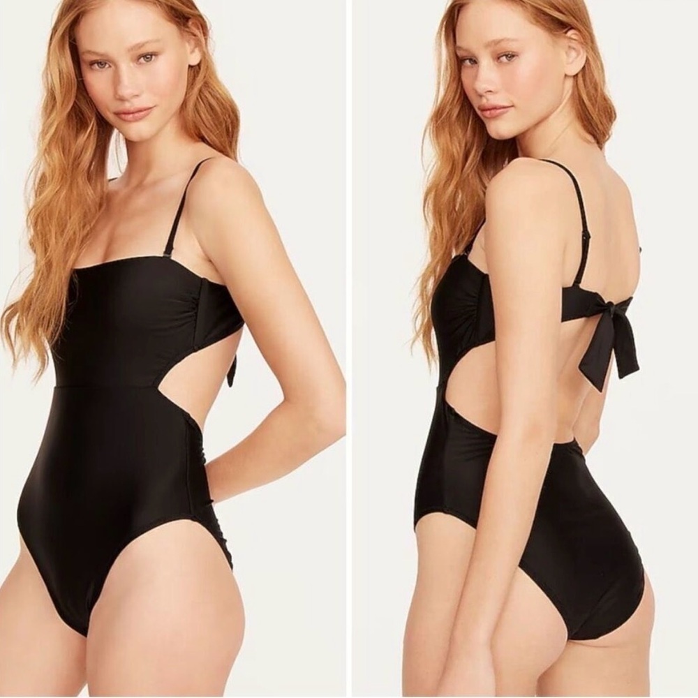 NWOT J CREW Cutout tie-back one piece size 14 black neutral preppy vacation